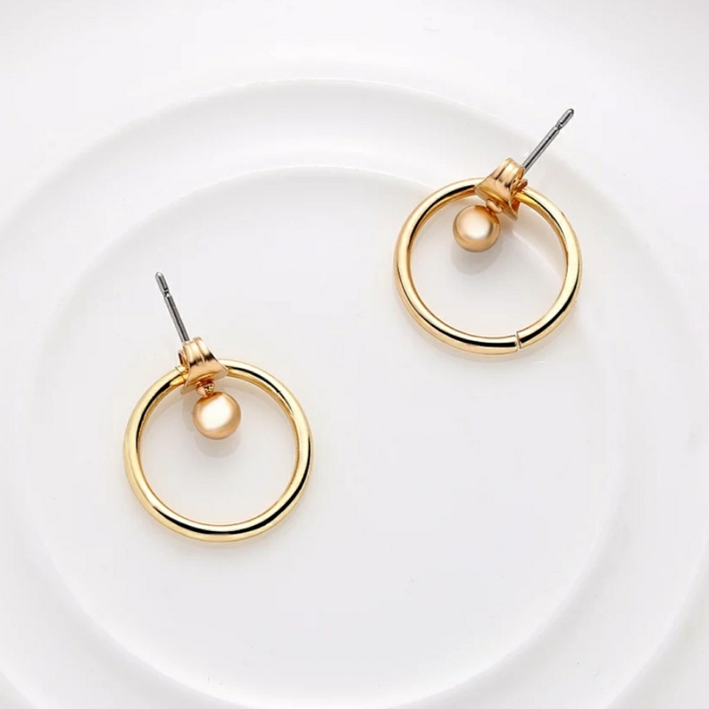 Gold Tone Ball Circle Jacket Stud Earrings - Picture 5 of 8